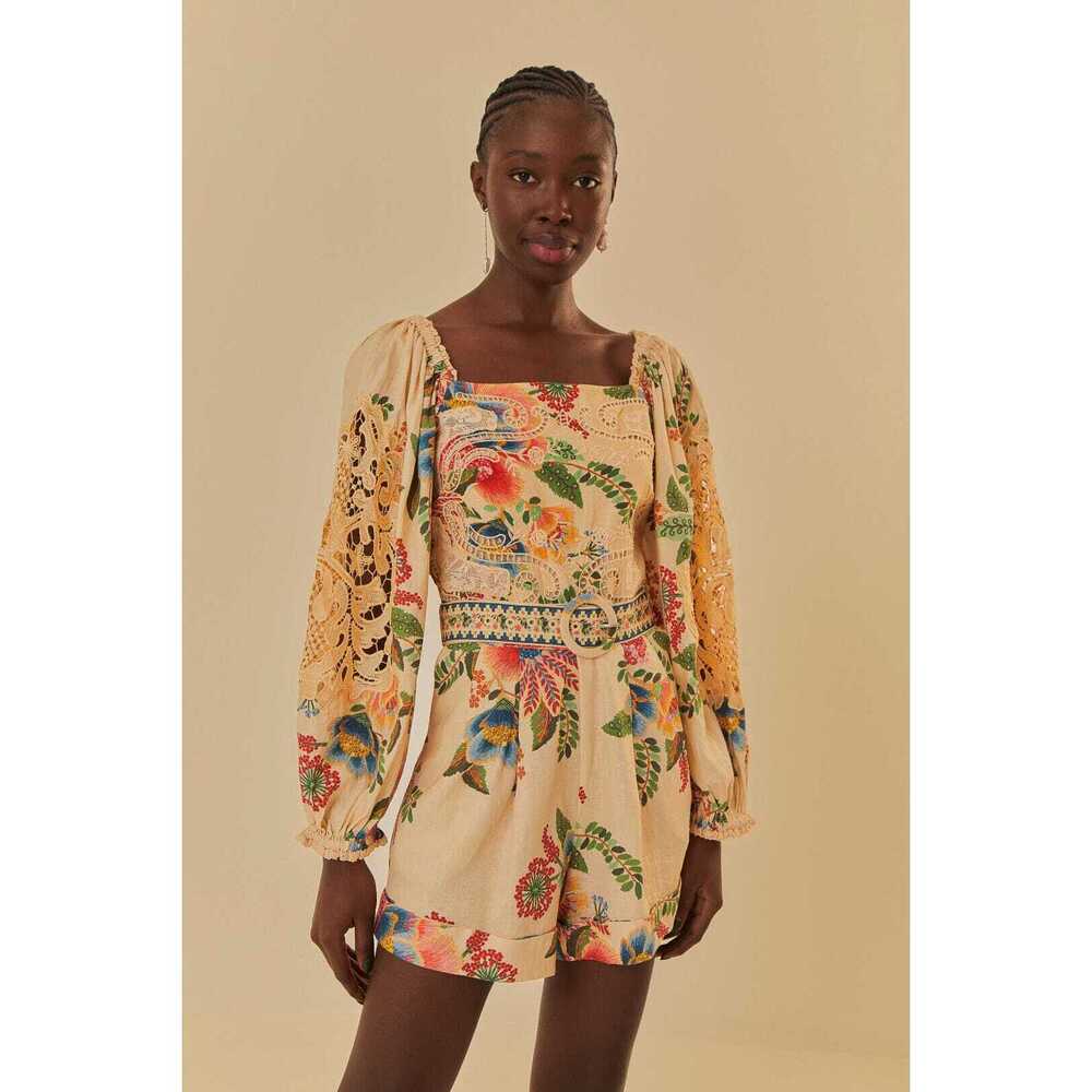 Farm Rio Sand Delicate Garden Lace Romper